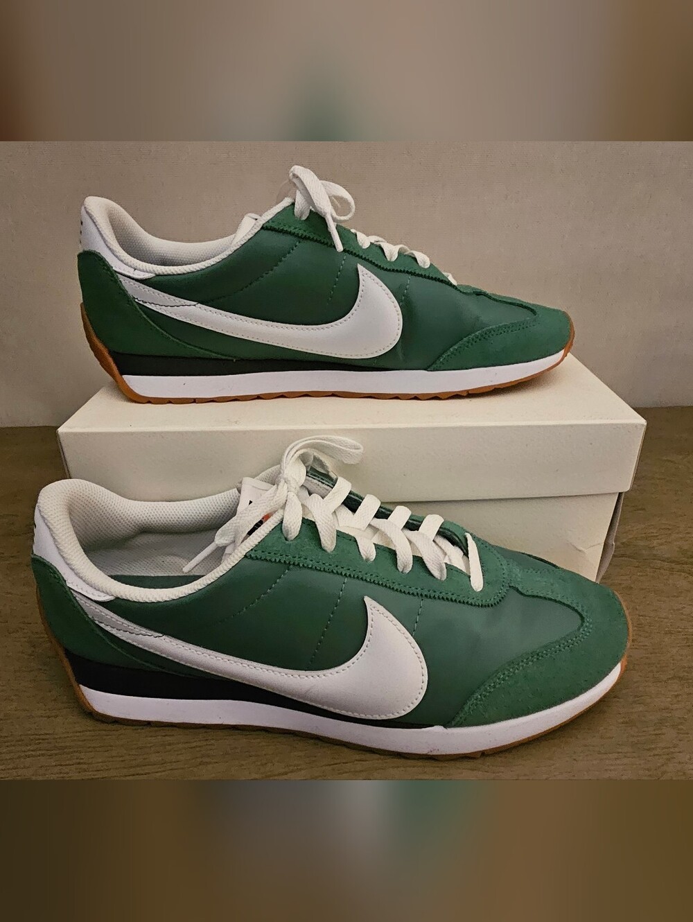 Nike Pacific Sneaker Men’s Green Retro Runner with White Swoosh and Gum Sole